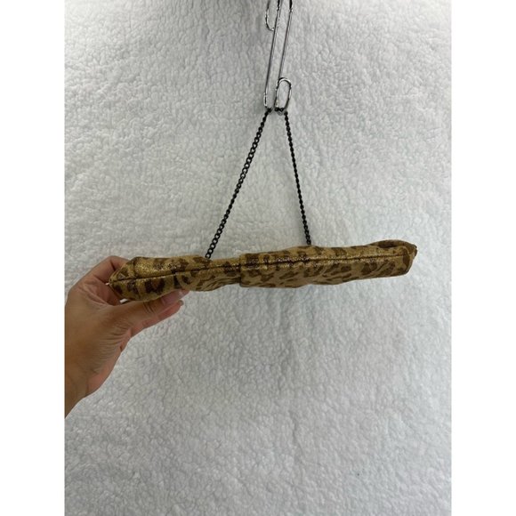 Kate Landry Womens Hand Bag Gold Brown Leopard Print Chain Clasp S - Picture 6 of 11